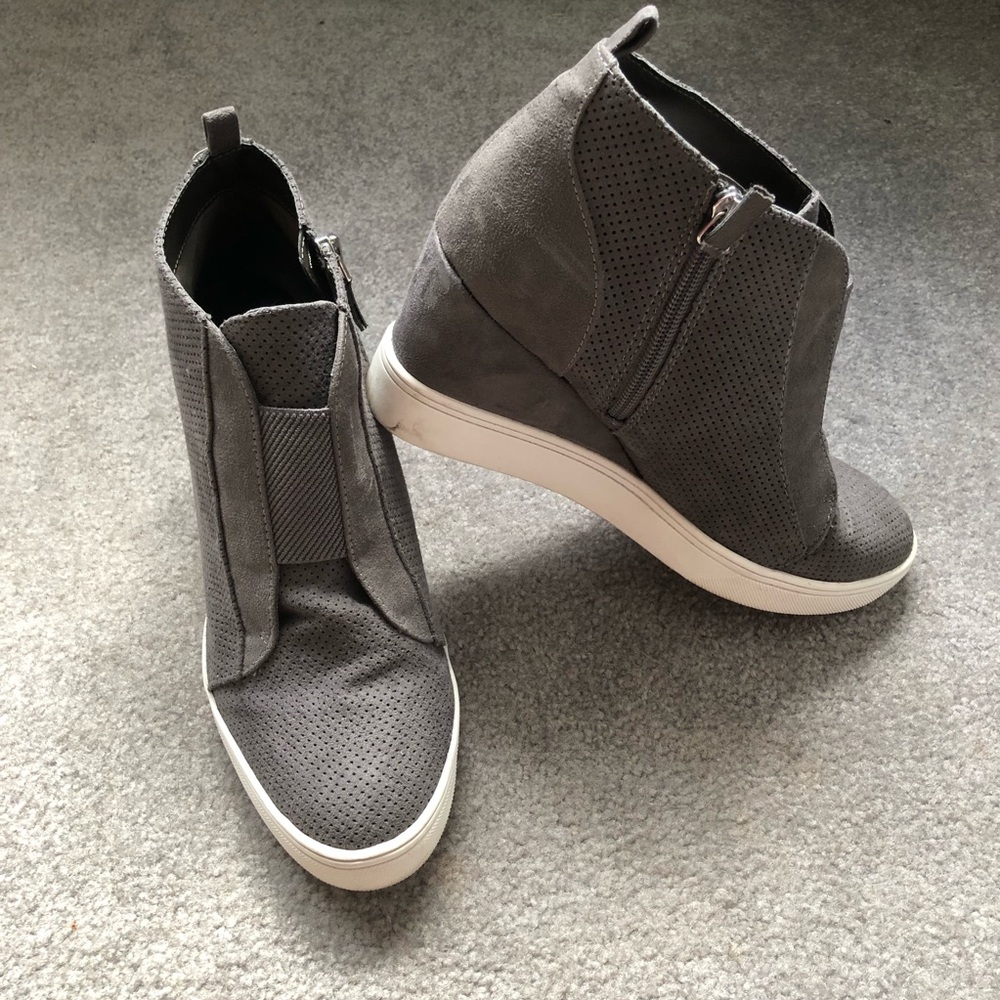 MIA Gray Perforated Wedge Sneaker Booties with Side Zipper